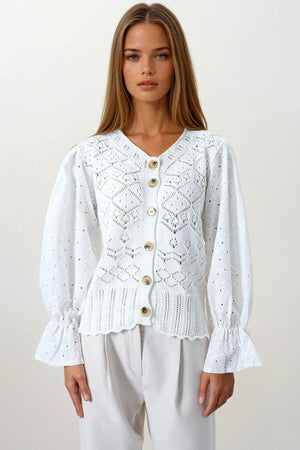 Elegant Knit Cardigan with Brocade