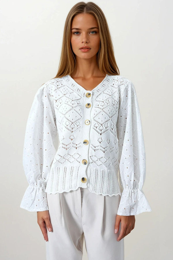 Elegant Knit Cardigan with Brocade