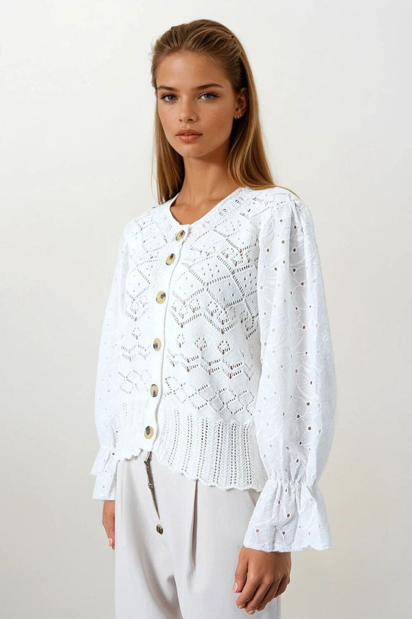 Elegant Knit Cardigan with Brocade