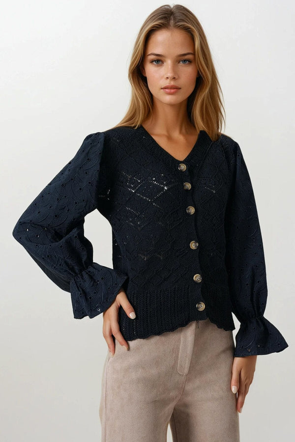 Elegant Knit Cardigan with Brocade