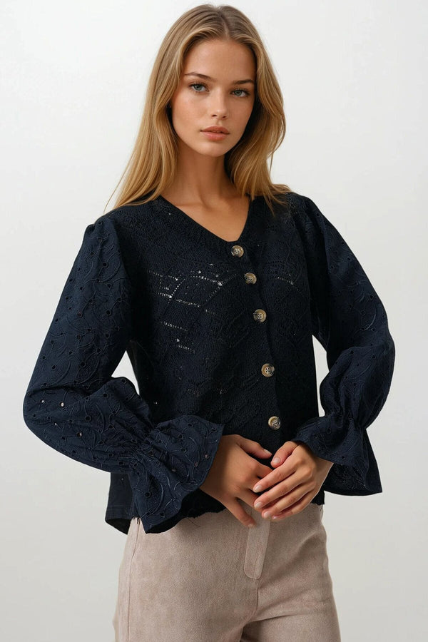 Elegant Knit Cardigan with Brocade
