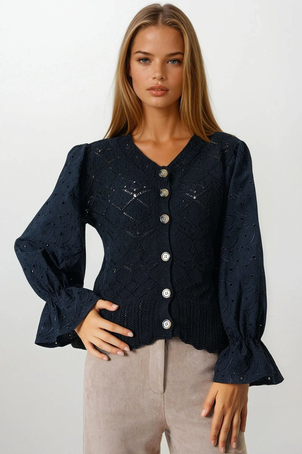 Elegant Knit Cardigan with Brocade