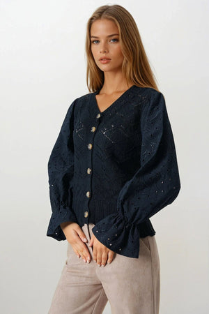 Elegant Knit Cardigan with Brocade