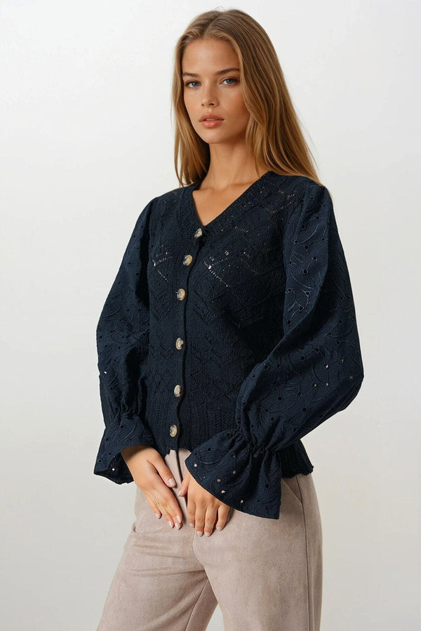 Elegant Knit Cardigan with Brocade