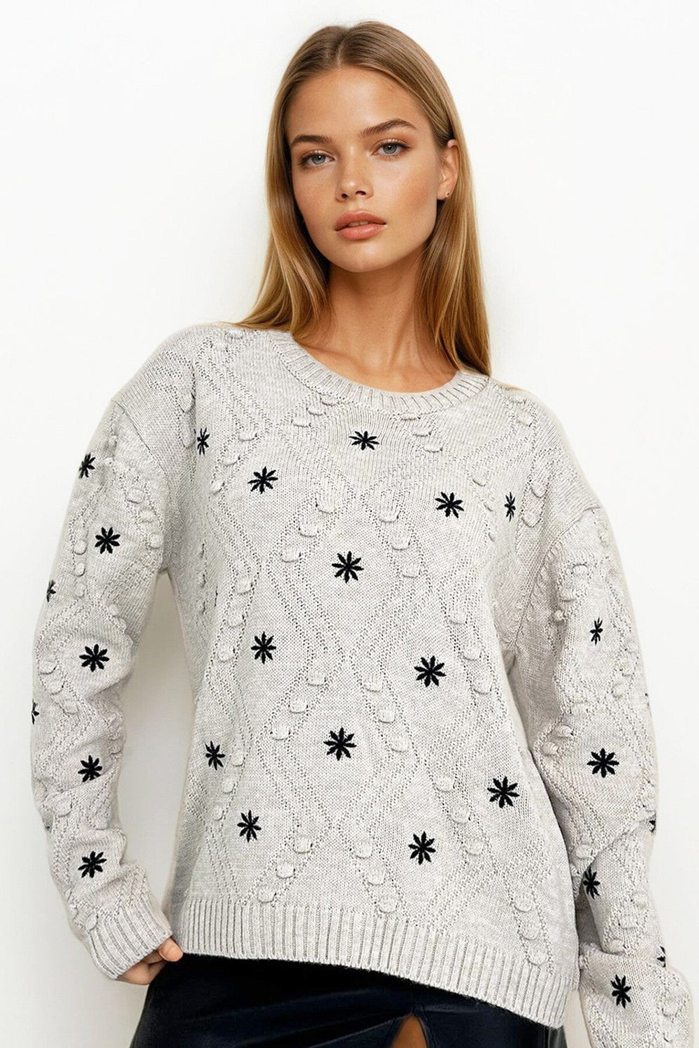 Elegant Embroidered Knit Sweater
