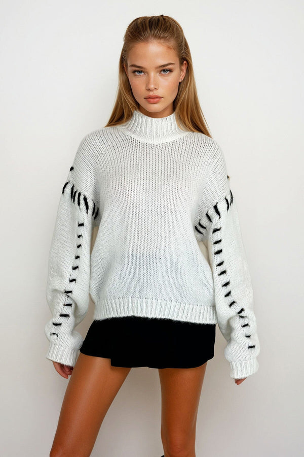 Elegant Color-Block Knit Sweater