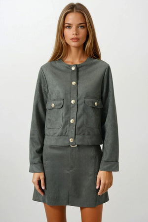 Chic Khaki Gold-Button Jacket