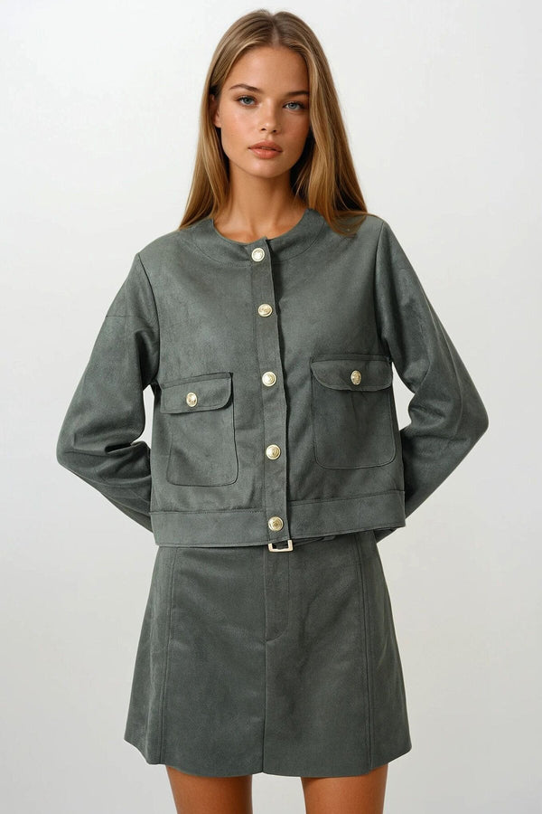 Chic Khaki Gold-Button Jacket