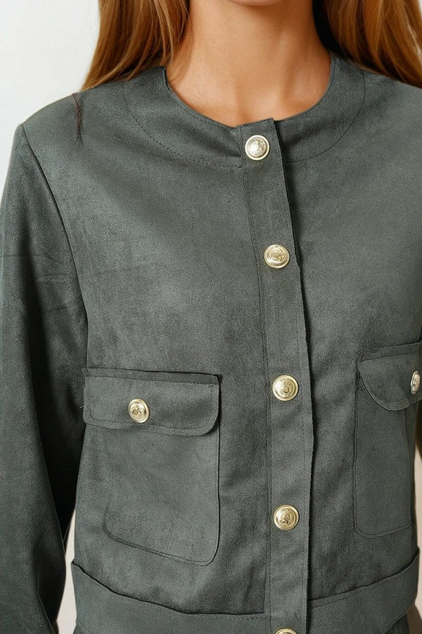 Chic Khaki Gold-Button Jacket