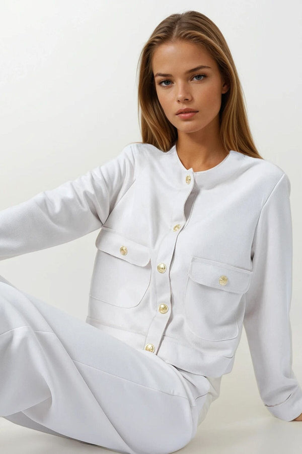 Chic Khaki Gold-Button Jacket