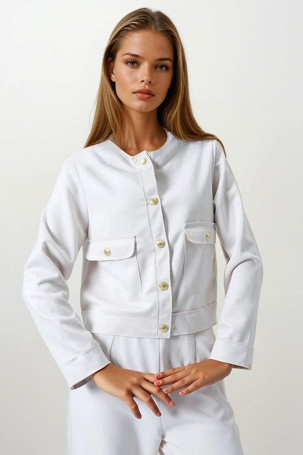 Chic Khaki Gold-Button Jacket