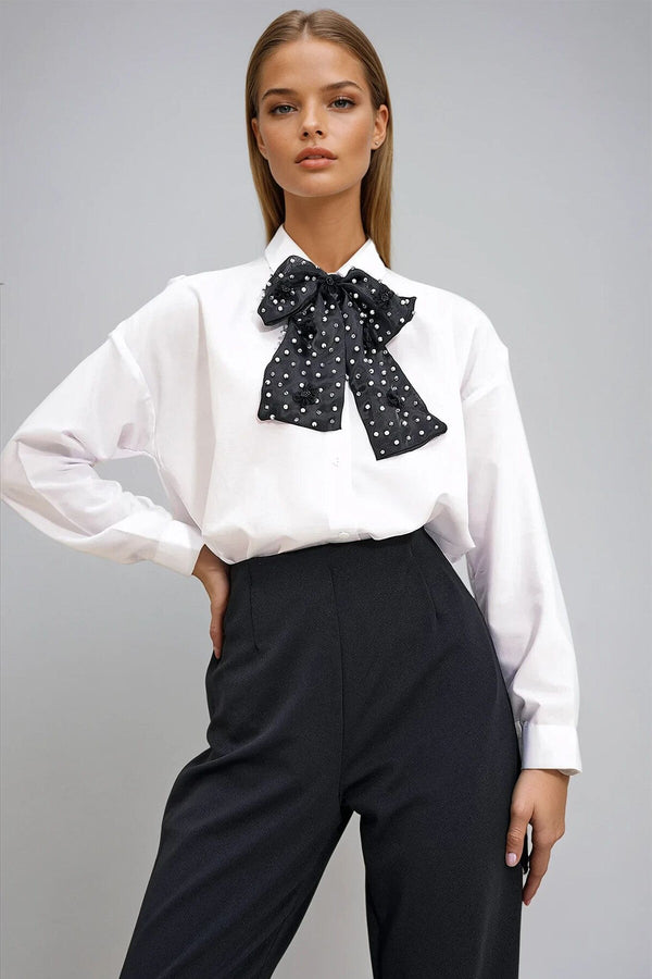 Chic Detachable Ribbon Shirt