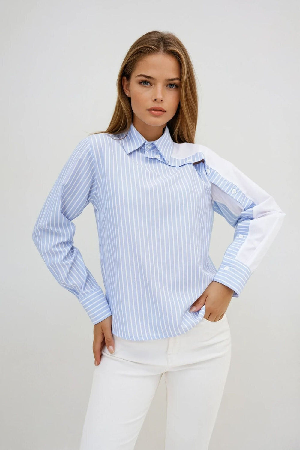 Elegant Asymmetrical Button-Detail Shirt