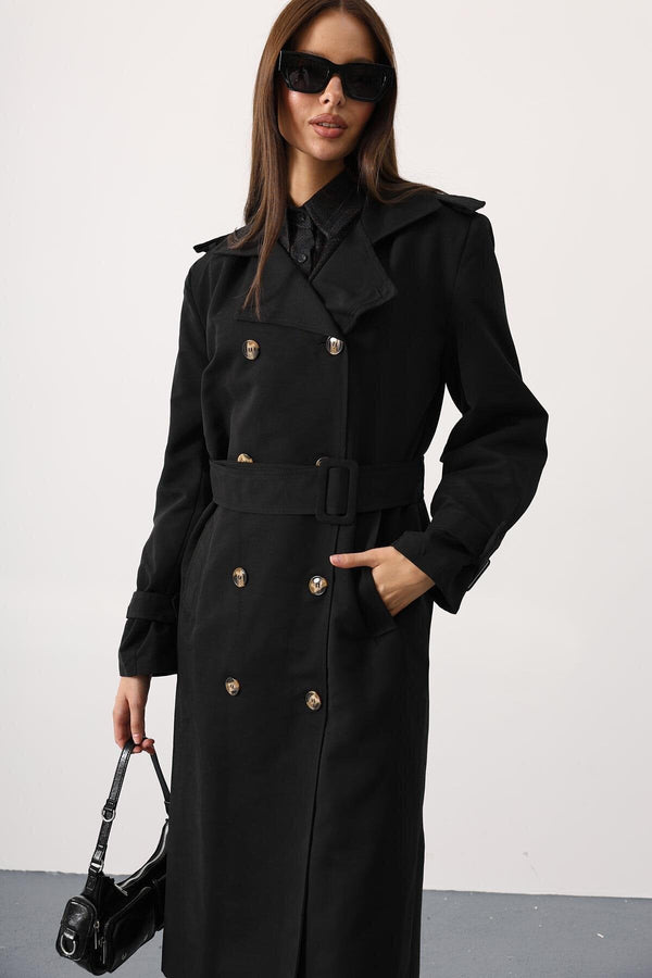 Elegant Button-Up Long Trench Coat