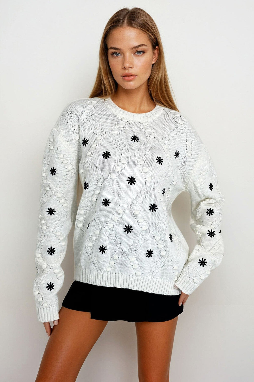 Elegant Embroidered Knit Sweater