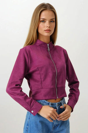 Chic Suede-Textured Short Jacket