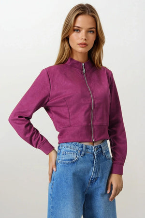 Chic Suede-Textured Short Jacket