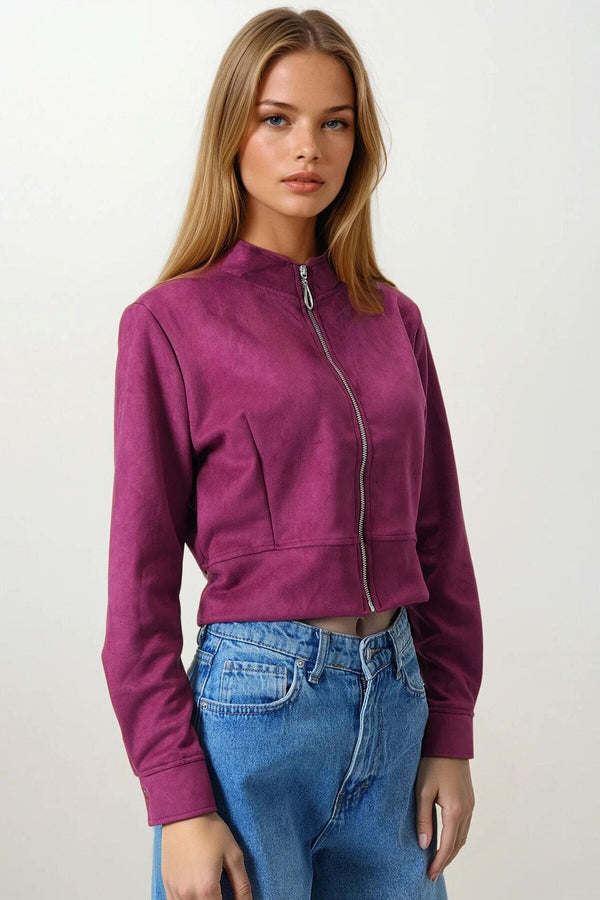 Chic Suede-Textured Short Jacket