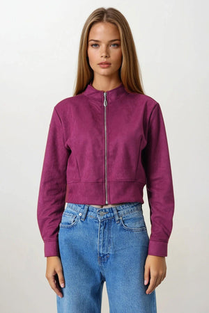 Chic Suede-Textured Short Jacket