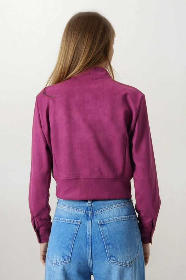 Chic Suede-Textured Short Jacket