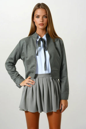 Chic Suede-Textured Short Jacket