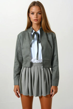 Chic Suede-Textured Short Jacket