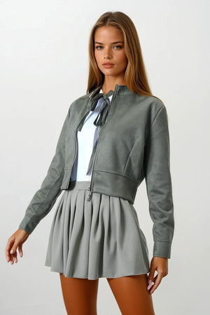 Chic Suede-Textured Short Jacket