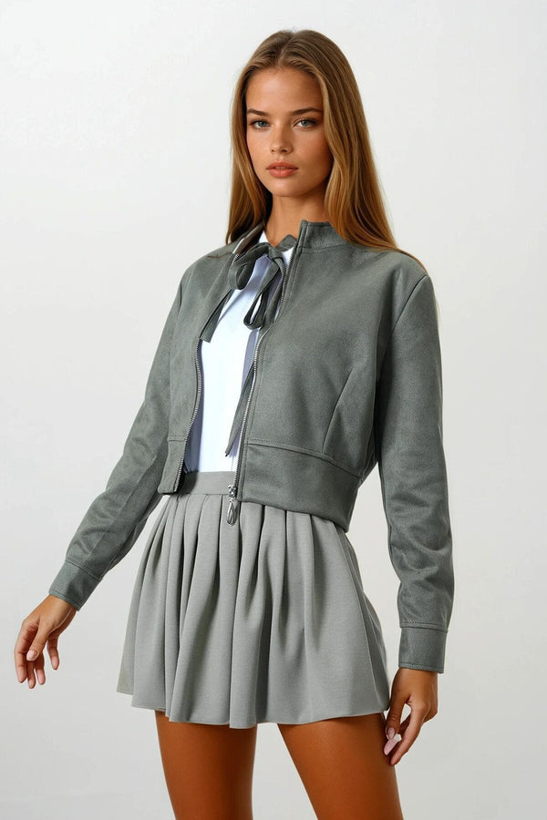 Chic Suede-Textured Short Jacket