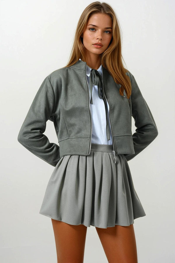 Chic Suede-Textured Short Jacket