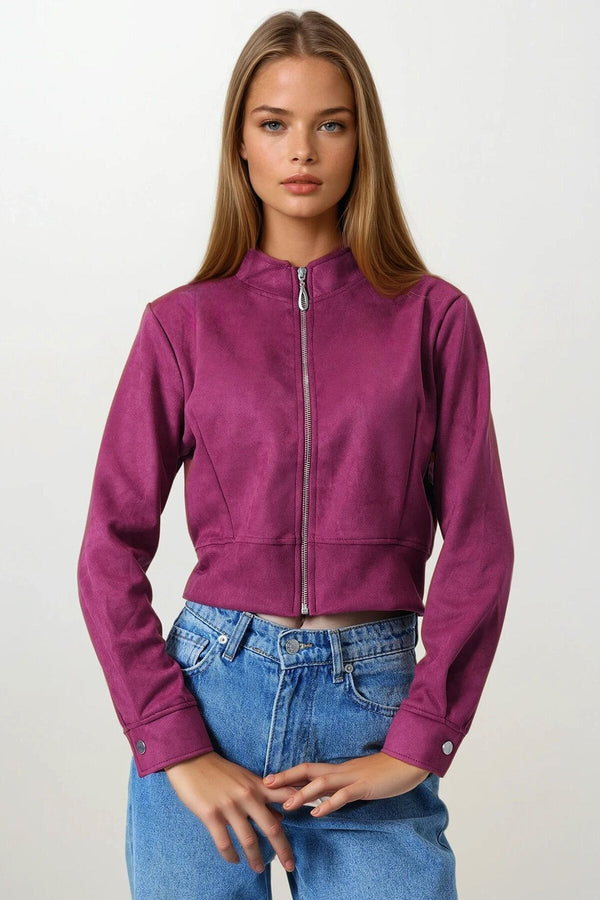 Chic Suede-Textured Short Jacket