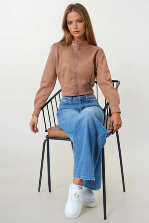 Chic Suede-Textured Short Jacket