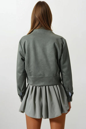 Chic Suede-Textured Short Jacket