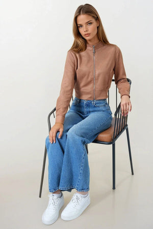 Chic Suede-Textured Short Jacket