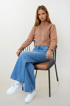 Chic Suede-Textured Short Jacket