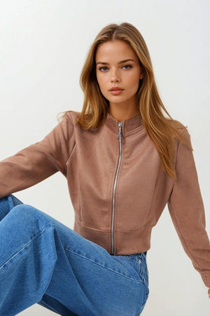Chic Suede-Textured Short Jacket