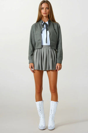 Chic Suede-Textured Short Jacket