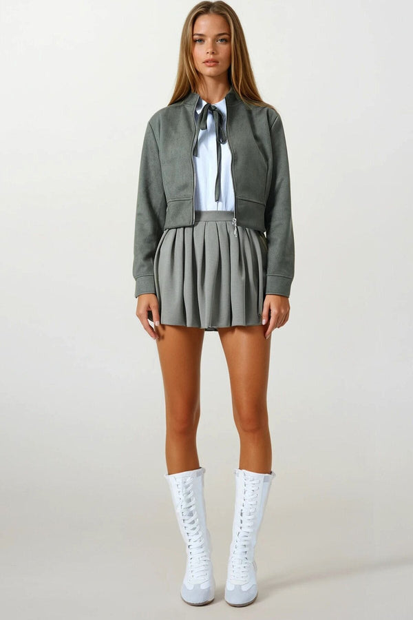Chic Suede-Textured Short Jacket