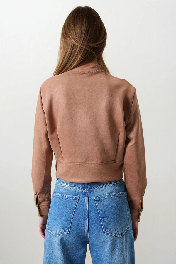 Chic Suede-Textured Short Jacket