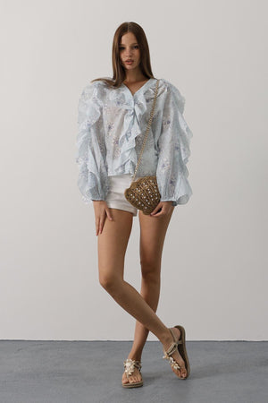 Trendy Floral Ruffle Blouse