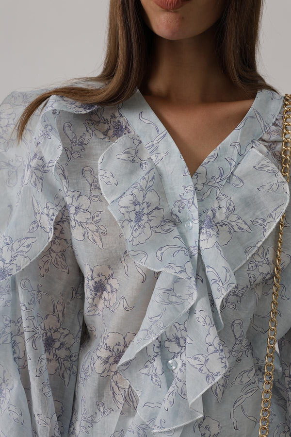 Trendy Floral Ruffle Blouse