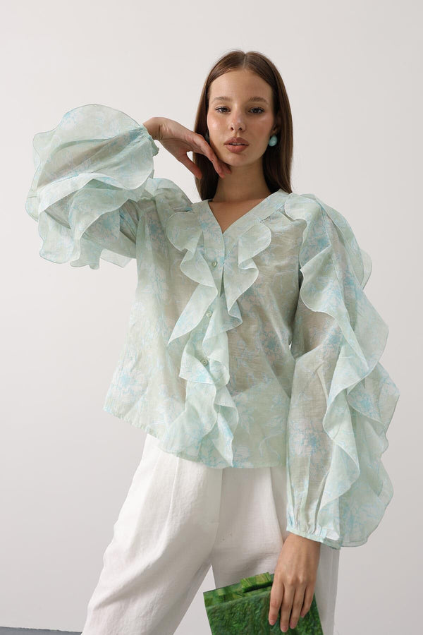 Trendy Floral Ruffle Blouse
