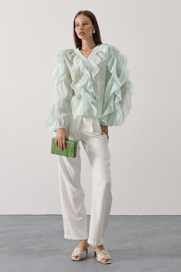 Trendy Floral Ruffle Blouse