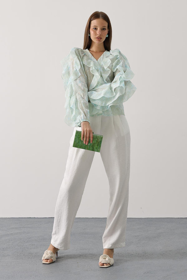 Trendy Floral Ruffle Blouse