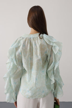 Trendy Floral Ruffle Blouse