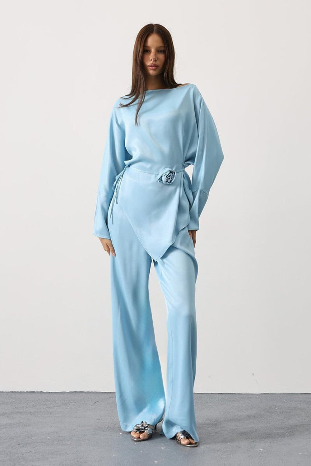Elegant Satin Blouse & Trousers Set