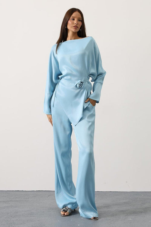 Elegant Satin Blouse & Trousers Set