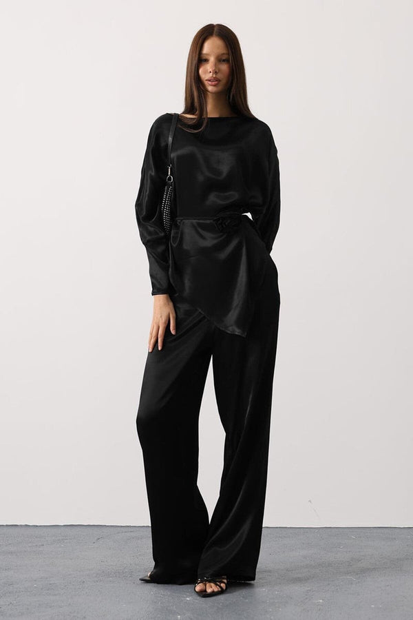 Elegant Satin Blouse & Trousers Set