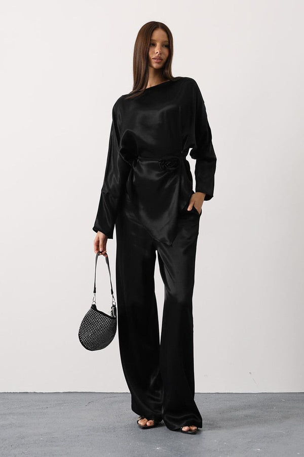 Elegant Satin Blouse & Trousers Set