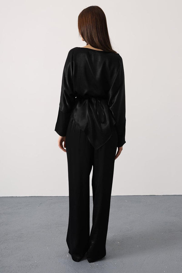 Elegant Satin Blouse & Trousers Set