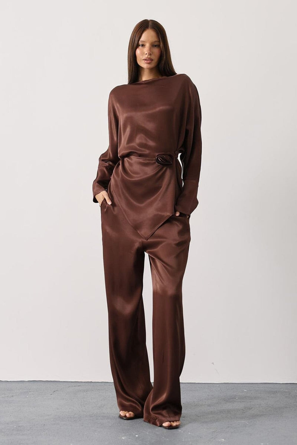 Elegant Satin Blouse & Trousers Set